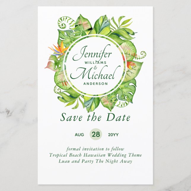 Lámina PRESUPUESTO Leaf Tropical Boda Luau Hawaiano (Anverso)