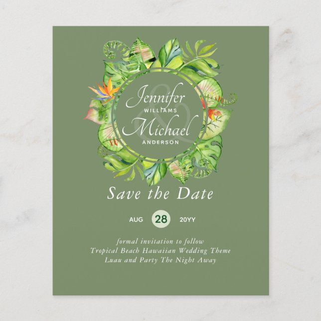 Lámina PRESUPUESTO Leaf Tropical Boda Luau Hawaiano (Anverso)