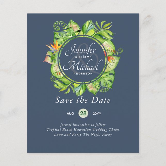 Lámina PRESUPUESTO Leaf Tropical Boda Luau Hawaiano (Anverso)
