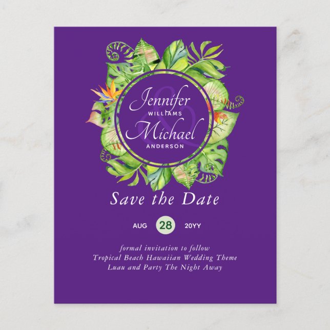 Lámina PRESUPUESTO Leaf Tropical Boda Luau Hawaiano (Anverso)