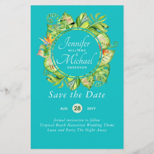 Lámina PRESUPUESTO Leaf Tropical Boda Luau Hawaiano (Anverso)