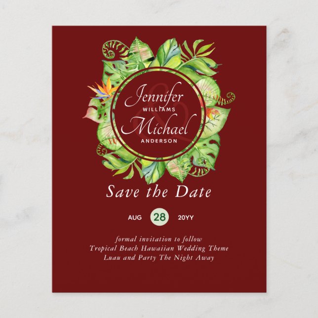 Lámina PRESUPUESTO Leaf Tropical Boda Luau Hawaiano (Anverso)