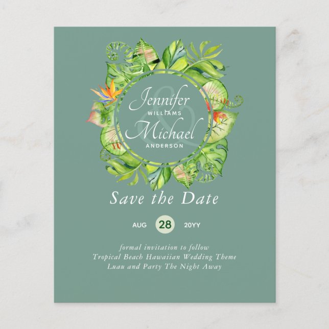 Lámina PRESUPUESTO Leaf Tropical Boda Luau Hawaiano (Anverso)