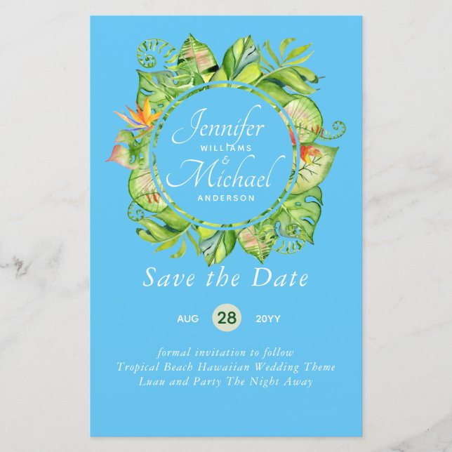 Lámina PRESUPUESTO Leaf Tropical Boda Luau Hawaiano (Anverso)