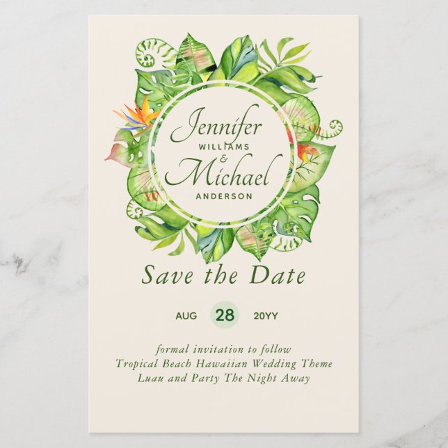 Lámina PRESUPUESTO Leaf Tropical Boda Luau Hawaiano (Anverso)