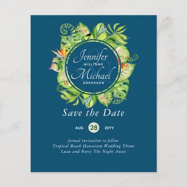 Lámina PRESUPUESTO Leaf Tropical Boda Luau Hawaiano (Anverso)