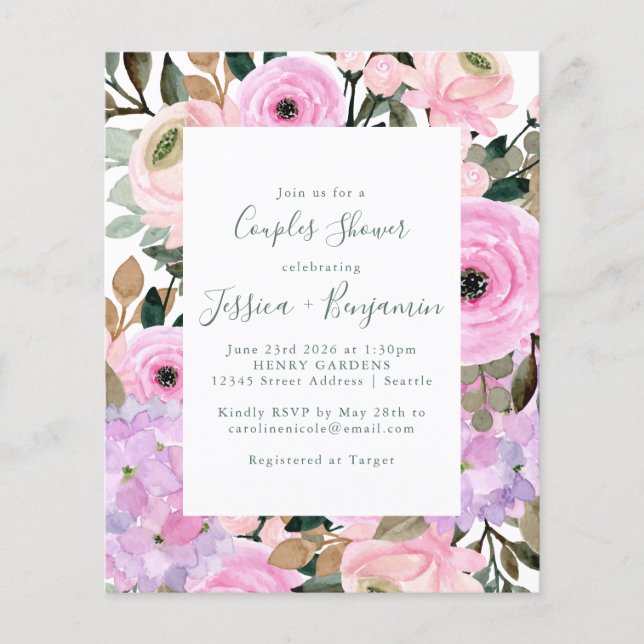 Lámina Presupuesto Lilac Pink Floral Stripe Parejas Ducha (Anverso)