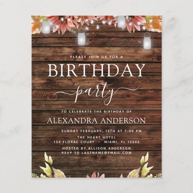 Lámina Presupuesto Madera Rustica Otoño Sunflowers Cumple (Anverso)