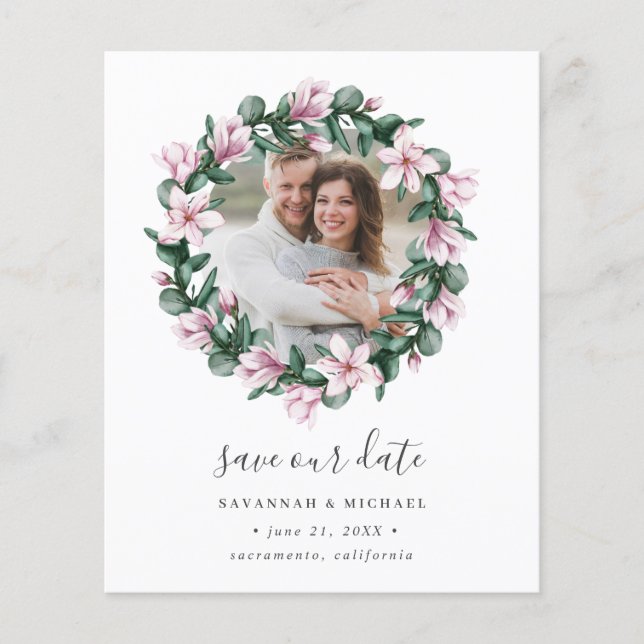 Lámina PRESUPUESTO Magnolia Wreath Foto boda ahorrar fech (Anverso)