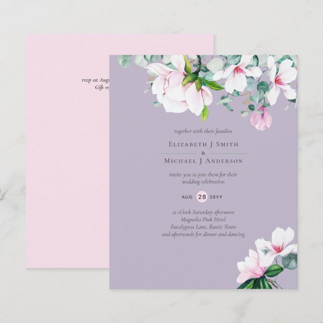 Lámina PRESUPUESTO Magnolias rosadas Eucalyptus Lavender  (Anverso / Reverso)