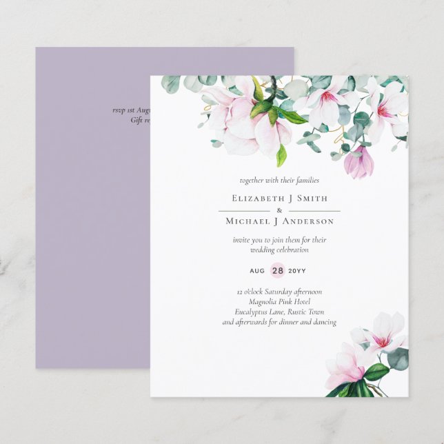 Lámina PRESUPUESTO Magnolias rosadas Eucalyptus Lavender  (Anverso / Reverso)