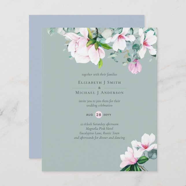 Lámina PRESUPUESTO Magnolias rosadas Sage Eucalyptus Boda (Anverso / Reverso)