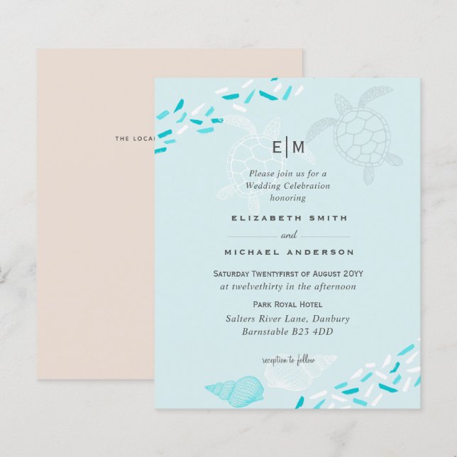 Lámina PRESUPUESTO MAR Turtles BEACH Boda Coral Verde azu (Anverso / Reverso)
