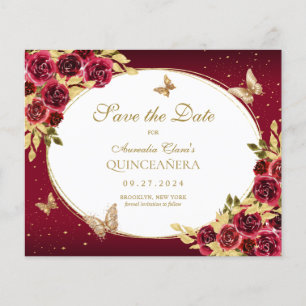 Lámina PRESUPUESTO Mariposa de Oro Rojo Floral Quinceaner