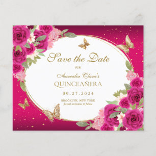 Lámina PRESUPUESTO Mariposa de oro rosa floral Quinceaner