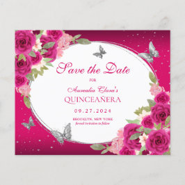 Lámina PRESUPUESTO Mariposa Plata Rosa Floral Quinceanera