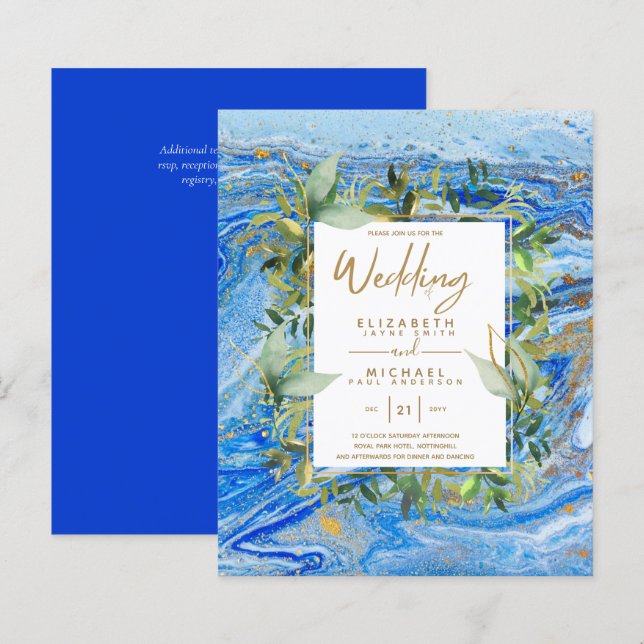 Lámina PRESUPUESTO Mármol Azul Oro Verde Boda Invitacione (Anverso / Reverso)
