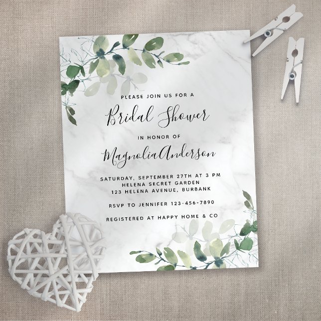 Lámina PRESUPUESTO Mármol Eucalyptus Bridal Shower Invita (Subido por el creador)