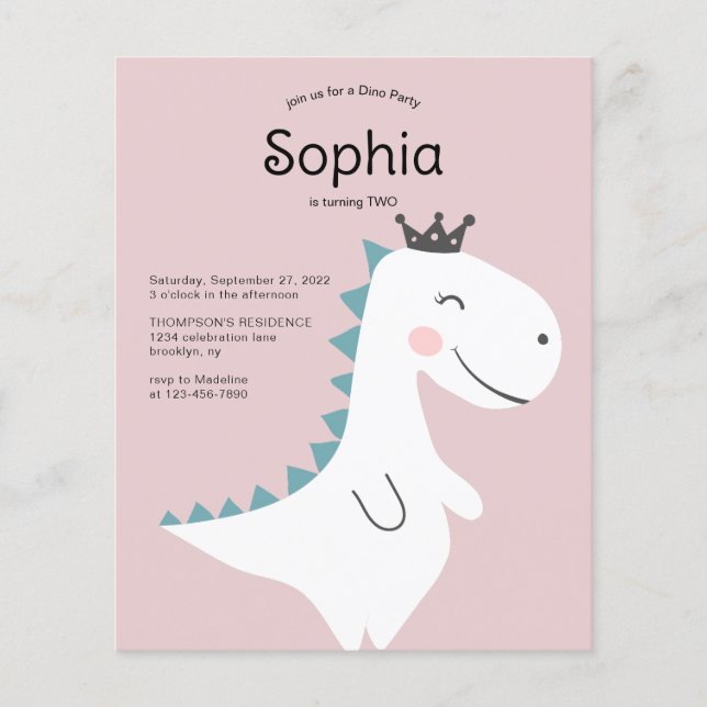 Lámina PRESUPUESTO Mínimo Chica Rosa Dinosaurio Fiesta de (Anverso)