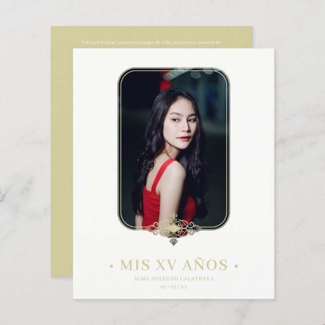 Lámina Presupuesto Mis XV Lace Flourid Dorado Foto España (Anverso / Reverso)