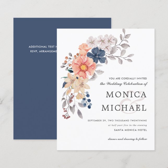 Lámina PRESUPUESTO Moda floral Boda de coral PINK azul (Anverso / Reverso)