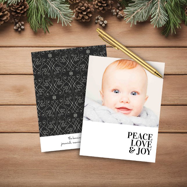 Lámina Presupuesto Moderno Mínimo Paz Amor Alegría Festiv (Budget Modern Minimal Peace Love Joy Photo Holiday Card)