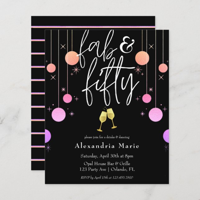 Lámina Presupuesto Moderno parkle "Fab & Fifty" Cumpleaño (Anverso / Reverso)