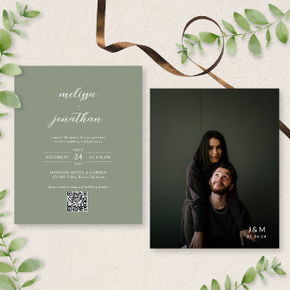 Lámina PRESUPUESTO Moderno Sage Green Photo QR Code Boda