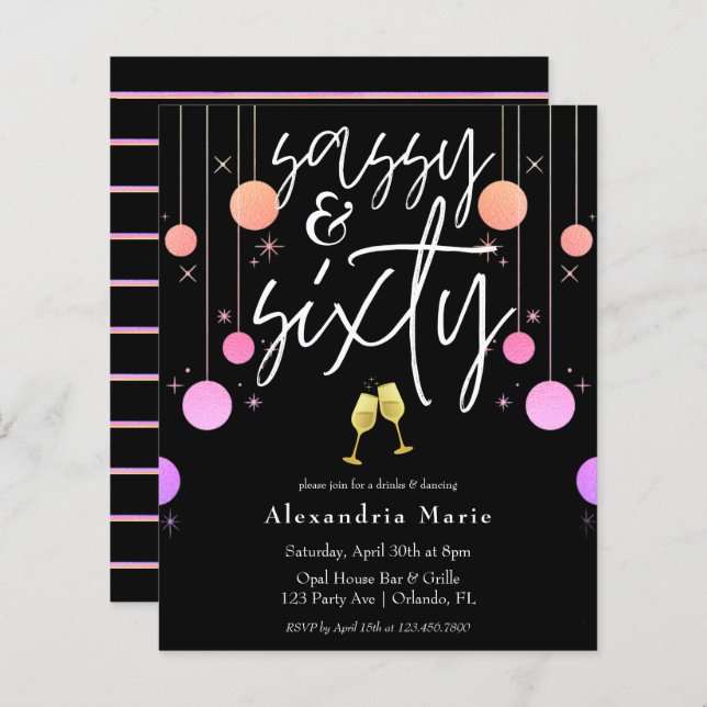 Lámina Presupuesto moderno Sparkle Sassy y 60 cumpleaños (Anverso / Reverso)