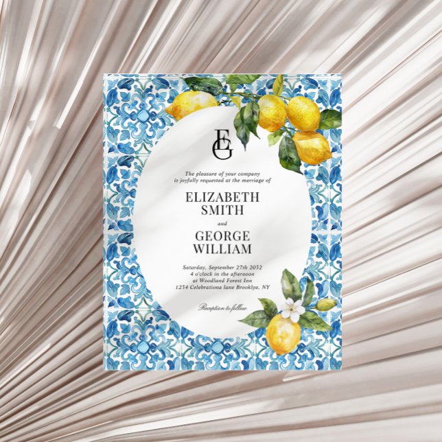Lámina PRESUPUESTO Monograma Lemon Blue Boda Mediterráneo (Subido por el creador)