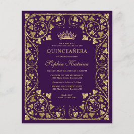 Lámina Presupuesto Morado Violeta Floral Oro Tiara Quince