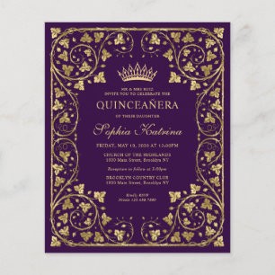 Lámina Presupuesto Morado Violeta Floral Oro Tiara Quince