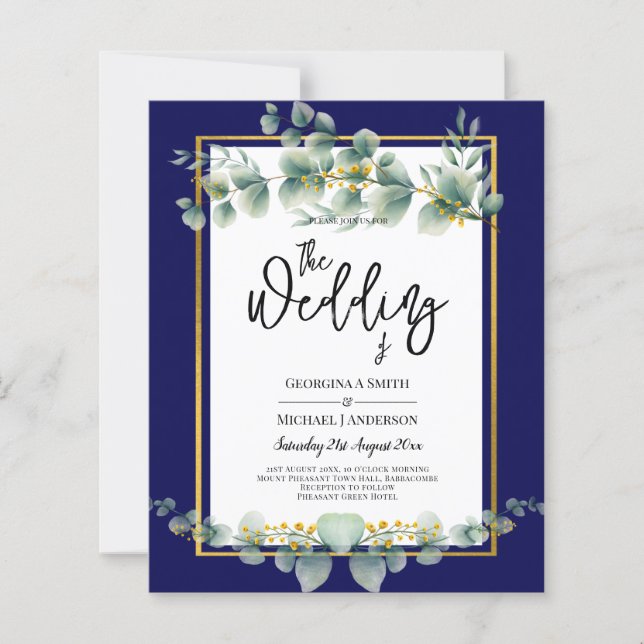 Lámina PRESUPUESTO NAVY GOLD Eucalyptus Wedding Invitar C (Anverso)