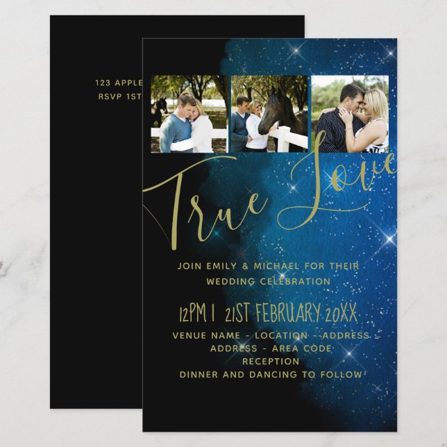 Lámina PRESUPUESTO Noche estrellada Navy Oro A9 Boda Invi (Anverso / Reverso)