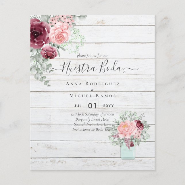 Lámina PRESUPUESTO Nuestra BODA Boda Floral Rosa Borgoña (Anverso)