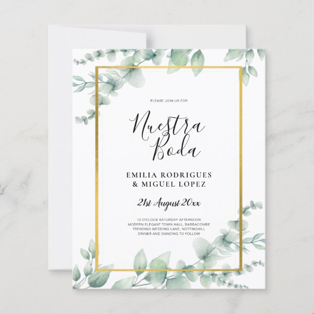 Lámina PRESUPUESTO NUESTRA BODA Eucalyptus GOLD QR CODE F (Anverso)
