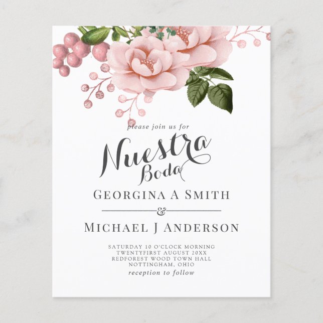 Lámina PRESUPUESTO Nuestra Boda Invitación - Rubor Rosa R (Anverso)