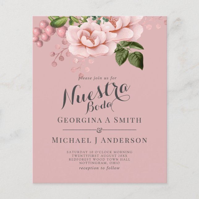 Lámina PRESUPUESTO Nuestra Boda Invitación - Rubor Rosa R (Anverso)