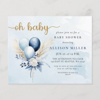 Lámina Presupuesto Oh Baby Blue Gold Boho Baby Shower