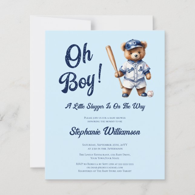 Lámina Presupuesto Oh Boy Baseball Baby Shower Cuear Bear (Anverso)