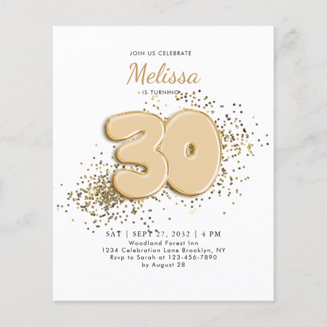 Lámina PRESUPUESTO Oro Blanco 30 Balones Cumpleaños Confe (Anverso)