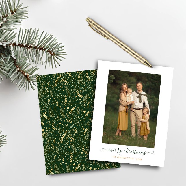 Lámina PRESUPUESTO Oro Verde Simple Feliz Navidad (BUDGET Green Gold Simple Merry Christmas Photo Card)