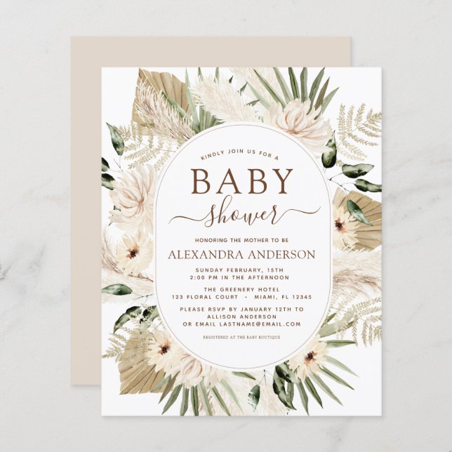 Lámina Presupuesto Pampas Grass Baby Shower Boho Eucalypt (Anverso / Reverso)