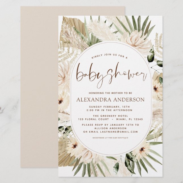 Lámina Presupuesto Pampas Grass Baby Shower Boho Eucalypt (Anverso / Reverso)