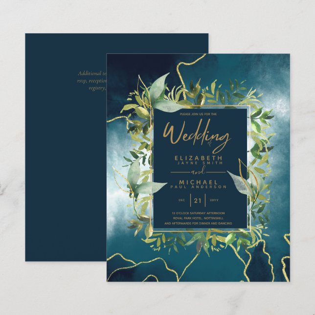 Lámina PRESUPUESTO Peacock Blue Gold Green Wedding (Anverso / Reverso)