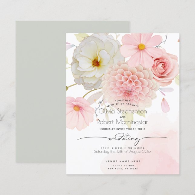 Lámina Presupuesto Pero Hermoso Pastel Boda Floral Rosa (Anverso / Reverso)
