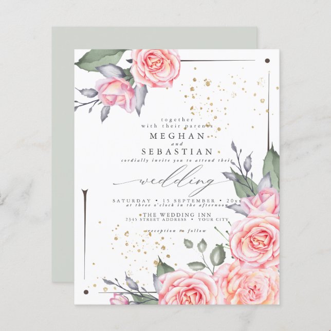 Lámina Presupuesto pero hermosos Rosas rústicos de cabaña (Anverso / Reverso)