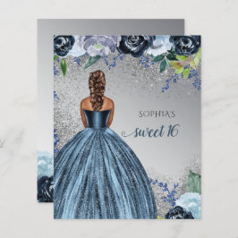 Lámina Presupuesto Plata Azul Vestido dulce 16 cumpleaños