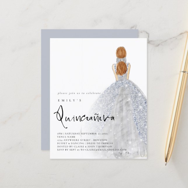 Lámina Presupuesto Plata Gown Light Brown Hair QR Quincea (Anverso/Reverso In Situ)