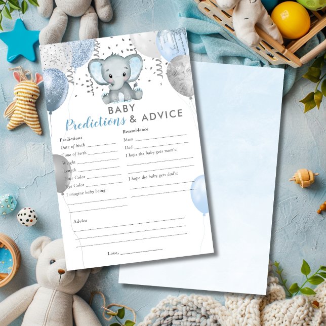 Lámina PRESUPUESTO Predicciones para bebés Juego de ducha (BUDGET Baby Predictions Boy Elephant Shower Game)